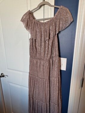 MSK Dusty Rose Metallic Off-Shoulder Maxi Dress